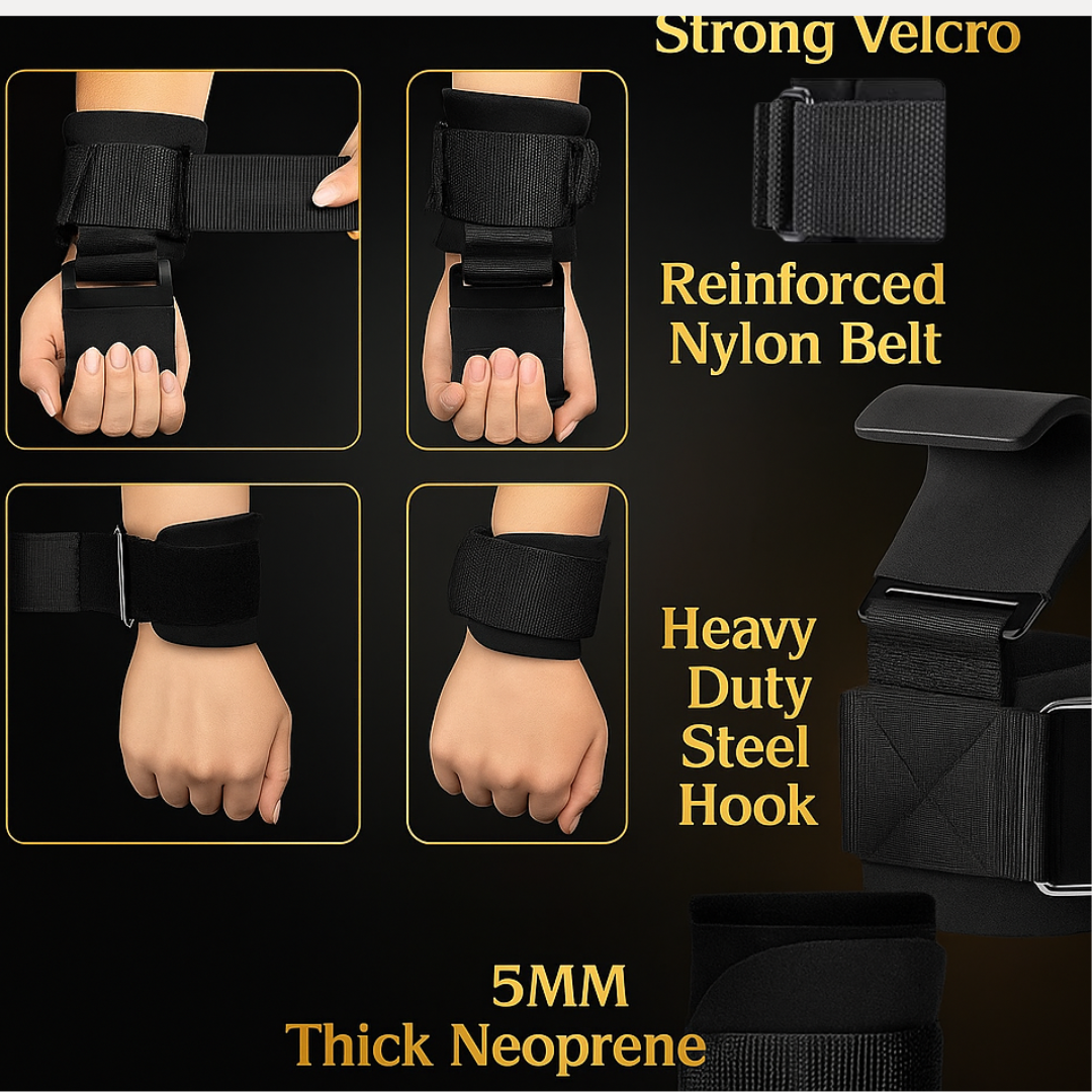 Elite Grip Hooks – Wrist Support & Steel Hooks for Powerful Pulling