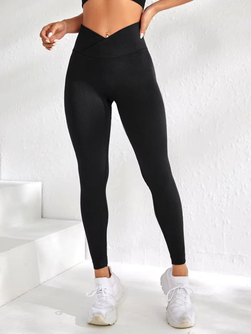 Women Sports Leggings V-Waist Elastic Peach Buttocks Fitness Pants with Raised Hips and High Waist Seamless Yoga Pants Tight
