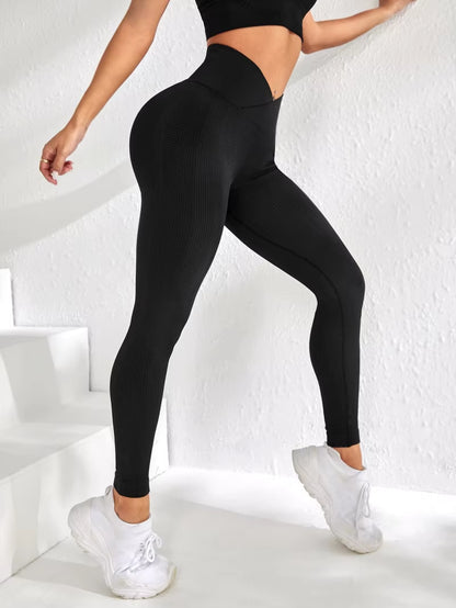 Women Sports Leggings V-Waist Elastic Peach Buttocks Fitness Pants with Raised Hips and High Waist Seamless Yoga Pants Tight