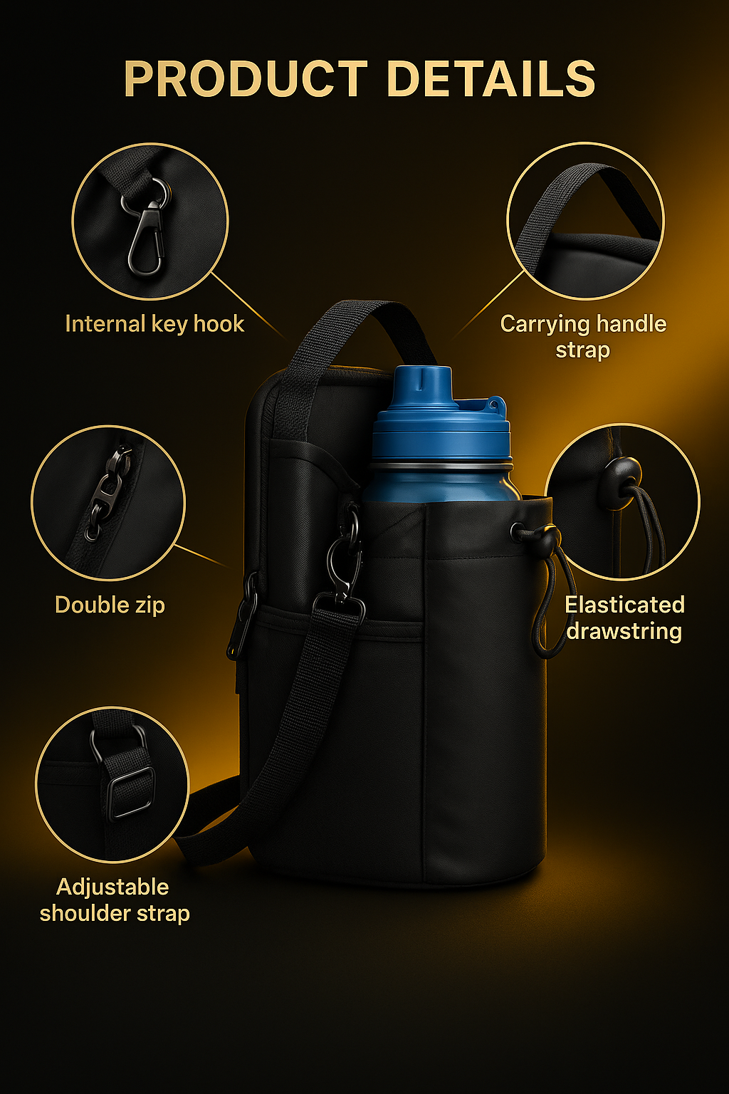 Magnetic Gym Side Bag – Multi-Pocket Sling for Bottle, Phone & Essentials
